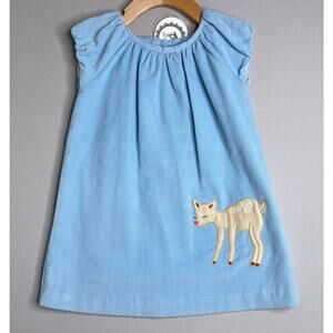NWT Dondolo Deer/Fawn Appliqué Short Sleeve Blue Corduroy Dress Girls 24 Mo